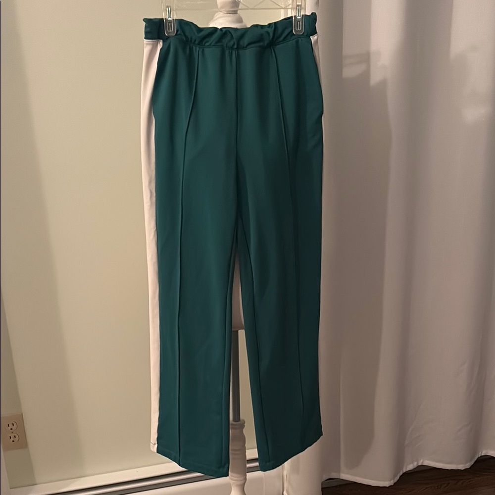 Powersoft Coze Edition Green and White Track Pants with Elastic Waistband Medium